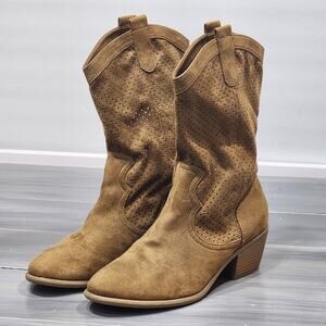 American Eagle Cowgirl Boots Mid Calf Faux Suede Western Festival Nashville 8